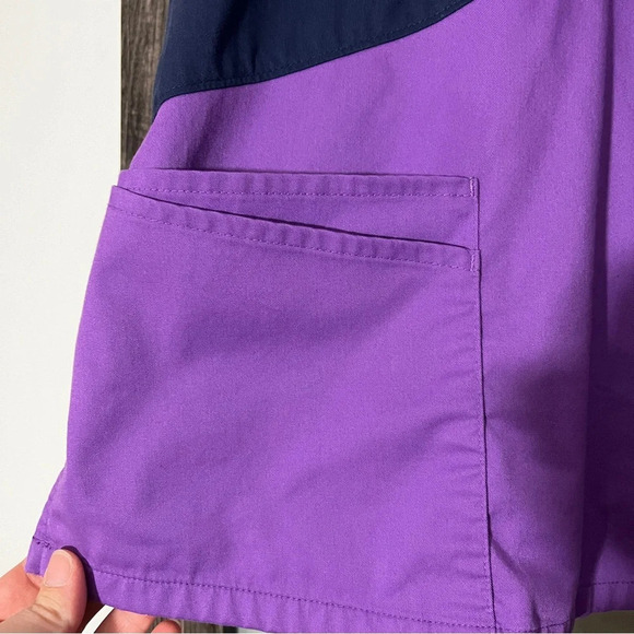 Buttersoft Stretch Colorblock Blue & Purple Scrub Top Women’s 3x Cotton Blend - Picture 2 of 7